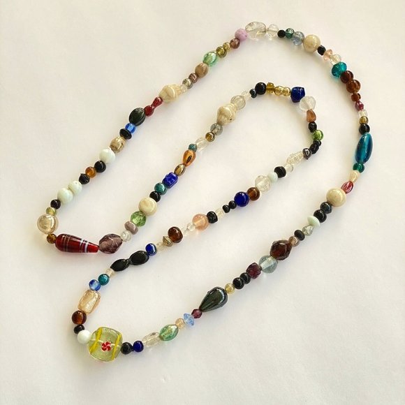 Fun India Candy Glass Chunky Continuous Organic Boho Over The Head Necklace 38” - Picture 11 of 11